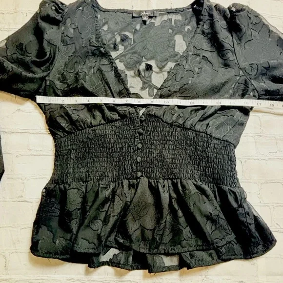 Lulus Women's M Patio Date Black Floral Burnout Lace Button-Up Long Sleeve Top - Picture 9 of 13